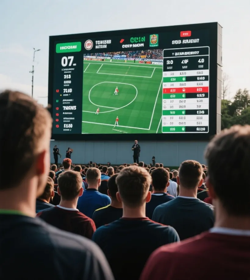 球迷查看比赛结果与积分榜示意图